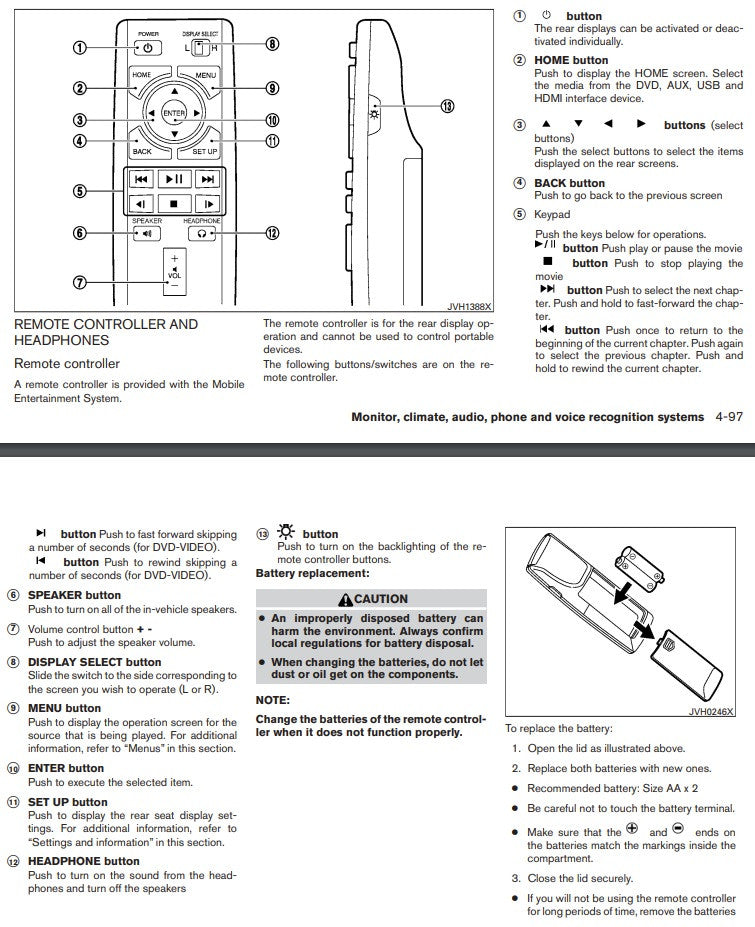 Infiniti QX80 (2018 2019 2020 2021  ) DVD Remote Control